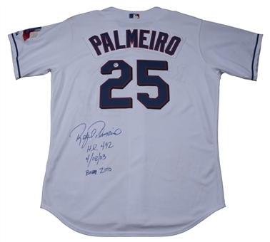 2003 Rafael Palmeiro Game Used & Signed Texas Rangers Home Jersey Used On 4/8/03 For Career Home Run #492 (Palmeiro LOA & Beckett)